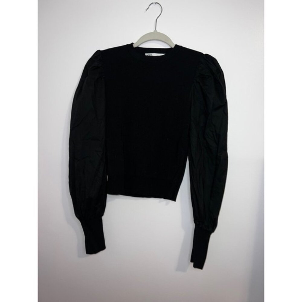Zara Black Knit Long Puff Sleeve Top
